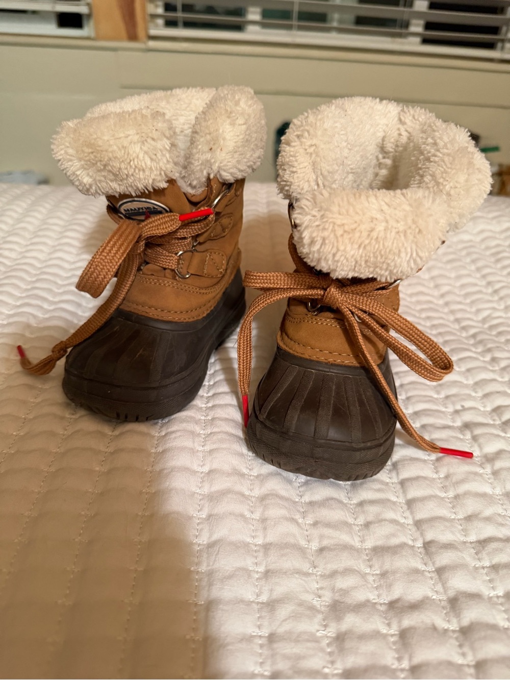 Nautica Brown and Black Kids Snow Boots with Cream Fleece Cuff